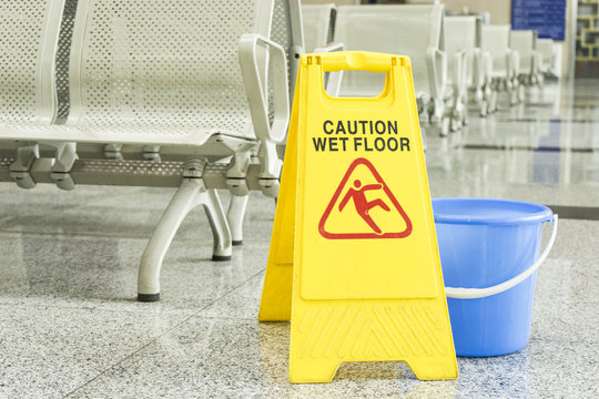 cleaning progress caution sign in airport