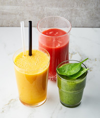 glasses of various smoothies