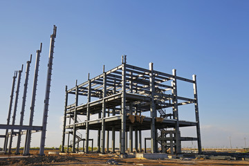 In the construction site, steel structure is under construction