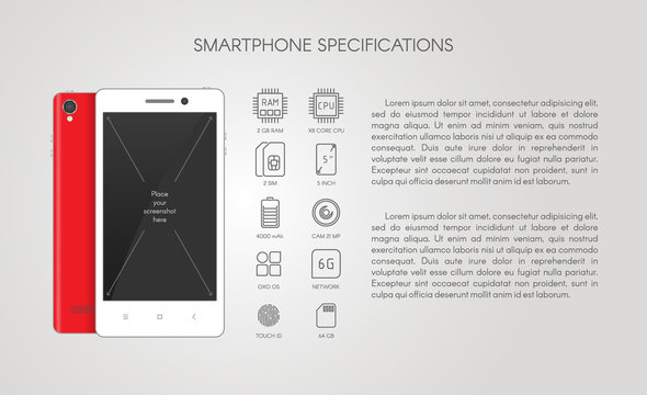 Smartphone specification flat line icons. Gadget descript