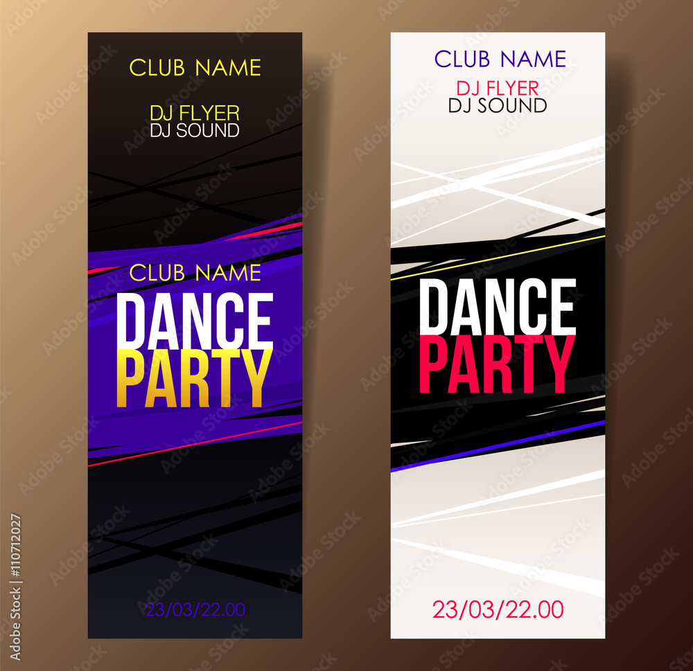 Poster set of two vertical music party flyers with color graphic elements and place for text.