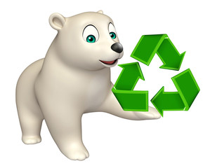 Bear cartoon character with recycle sign