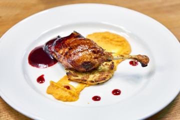 Roasted duck thigh with vegetable cutlet