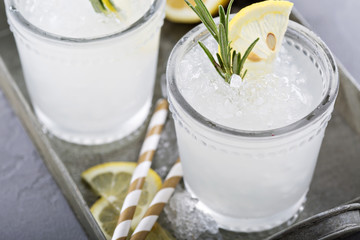 Lemon rosemary cocktail on a tray