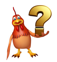  Hen cartoon character  with question mark sign