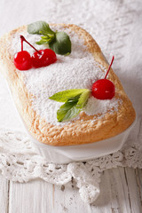 Austrian dessert Salzburger Nockerln with cherries close up. vertical
