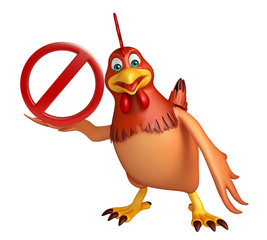  Hen cartoon character  with stop sign