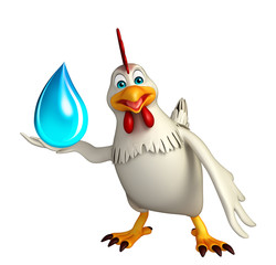  Hen cartoon character  with water drop