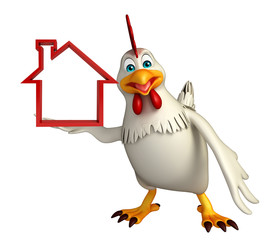  Hen cartoon character with home sign