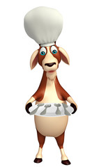 Goat cartoon character with chef hat and dinner plate