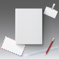 Blank book cover with stationery