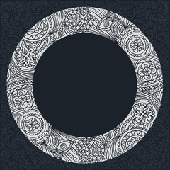 Doodle circle frame - vector hand drawn style. Sketch design round background.