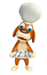 Dog cartoon characte with chef hat and dinner plate