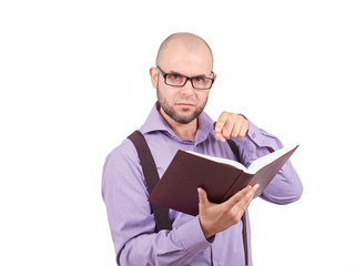 man caucasian professor reading book