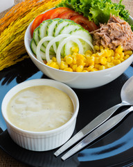 Fresh colorful salad with .dressing