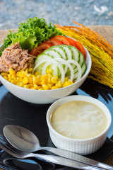 Fresh colorful salad with .dressing