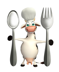 Caw cartoon character with chef hat and spoon