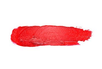 Red color lipstick stroke on white background