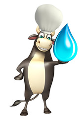 Bull cartoon character with water drop