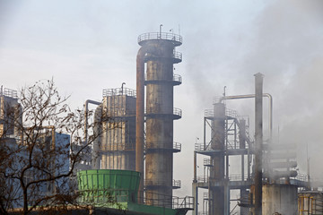 Steel mills Smoke and powder dust pollution in large industrial