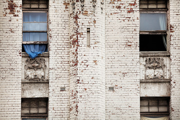 Old building and blue curtain