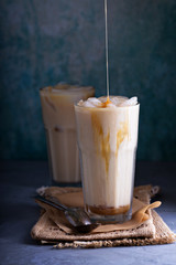 Iced coffee with milk in tall glasses