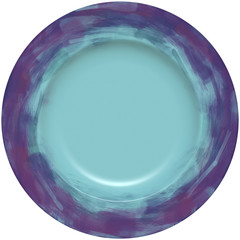 Isolated empty round glazed plate with decorative frame