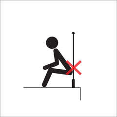 The structure is not strong do not sitting. Not Allowed Sign, warning symbol, vector illustration. 