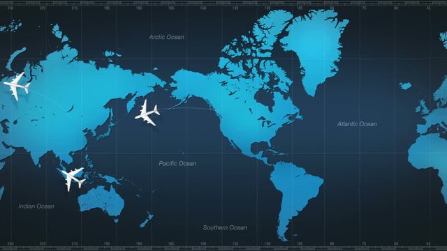 Airplane around world map.tour.1