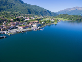 Fototapeta na wymiar Aerial - Lago di Como (IT) - Colico piazza e porto