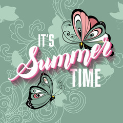 Summer Time background with colorful butterflies.