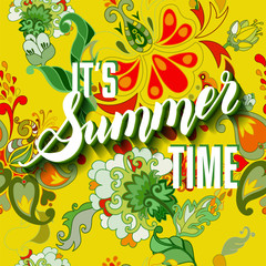 It is summer time yellow lettering background. Vector illustrati