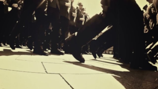 Army marching through the city