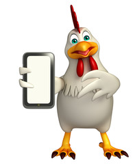 cute Hen cartoon character with mobile