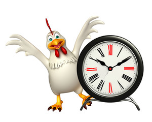 fun Hen cartoon character  with clock