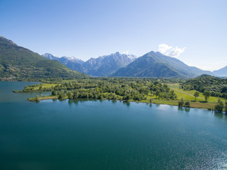 Naklejka premium Aerial - Lago di Como (IT) - Colico - Trivio di Fuentes - Foce dell'Adda