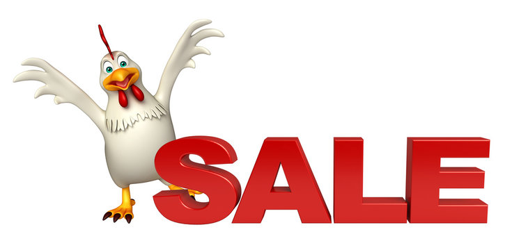 cute  Hen cartoon character with sale sign