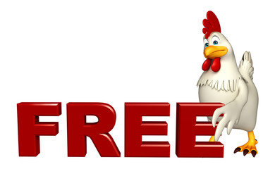 fun  Hen cartoon character with free sign