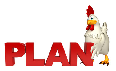 fun Hen cartoon character with plan sign