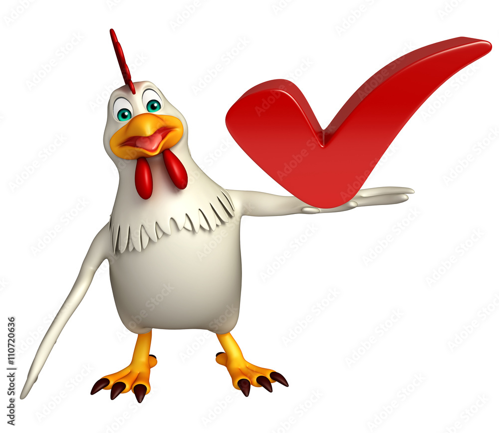 Wall mural  Hen cartoon character with right sign