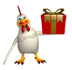  Hen cartoon character with giftbox