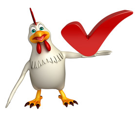  Hen cartoon character with right sign