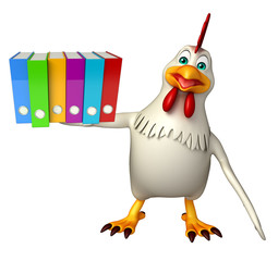 Hen cartoon character with files