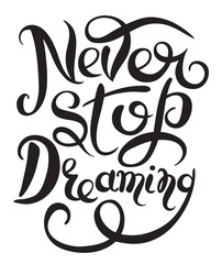 Never stop dreaming Inspirational black text motivational poster