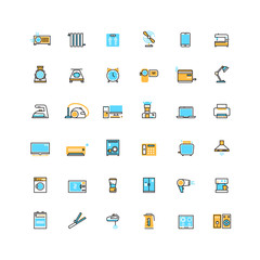 Home appliances and electronics devices vector icons. Electronic appliance for home and device technology appliance microwave and refrigerator illustration
