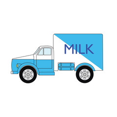 Red and yellow cartoon retro car milk. Vector retro car truck milk. Vintage simple retro car truck milk.