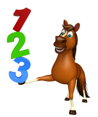 cute Horse cartoon character with 123 sign