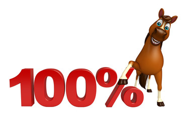 cute Horse cartoon character  with 100% sign