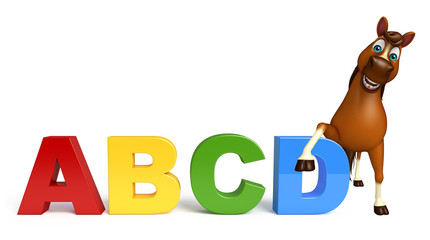 cute Horse cartoon character with abcd sign