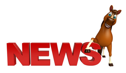 cute Horse cartoon character  with news sign
